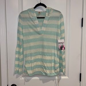 Roxy Aqua and Cream Striped Pullover
